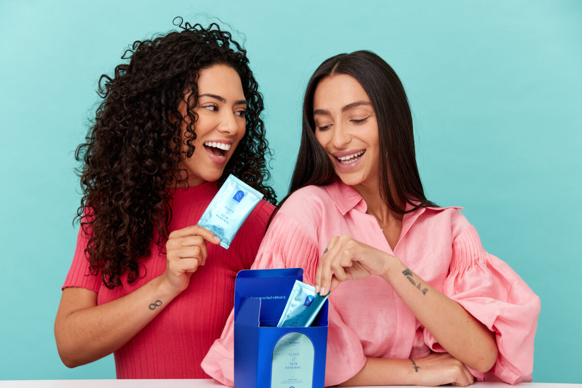 Two girls with Sleep & Skin Renewal Sachets